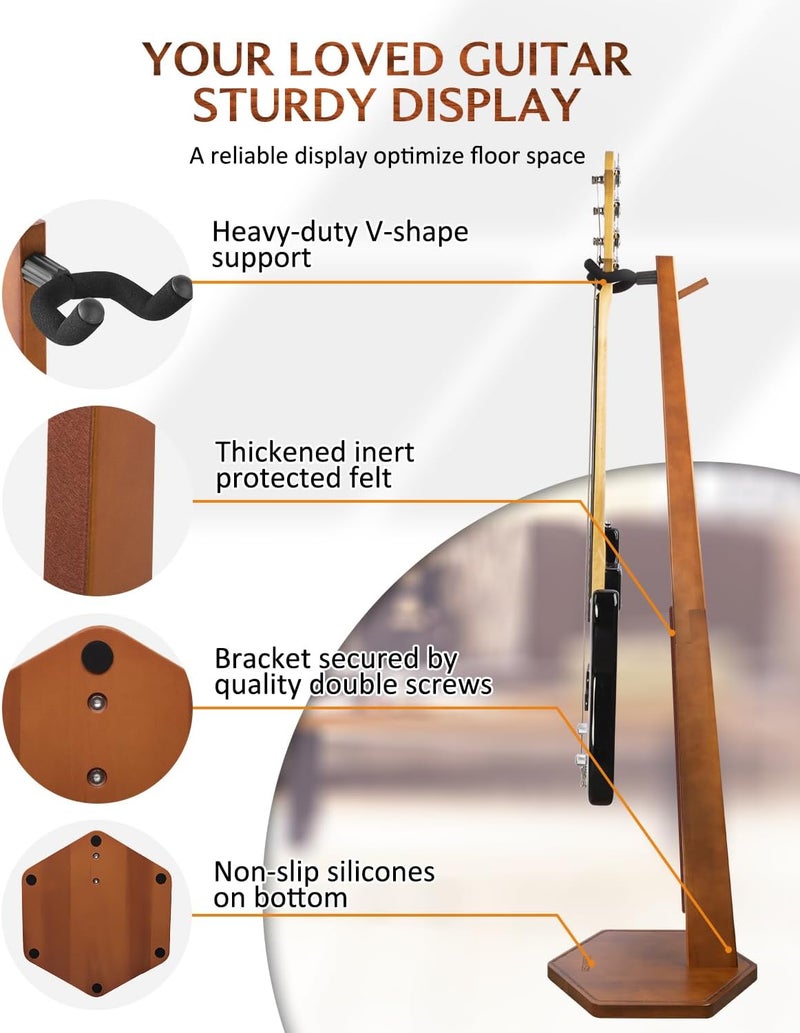 STRICH Bass Guitar Stand, HardWood 44.1" Height Floor Guitar Dispaly, Walnut Guitars Holder with Hanger for Home, Studio (FH-2, Bass Display) - Image 3